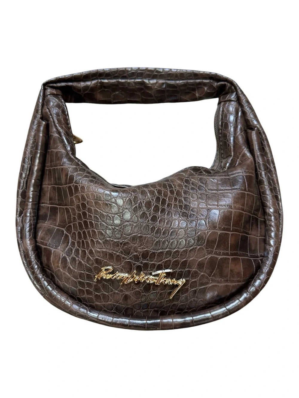 PrettyLittleThing Brown Faux Croc Embossed Hobo Shoulder Bag Y2K Slouchy Purse